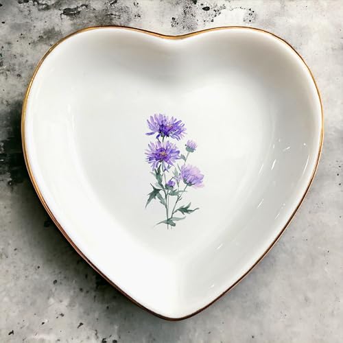 September Aster Flower Ring Dish-Purple Floral Jewelry Dish for Hippie,Nature,Pace-Birth Flower for Mom,Mother-in-law,Step Mom,Godmother,Aunt,Grandma,Sister,Friend-Floral Birthday Gifts - style: 9 - September (Aster)