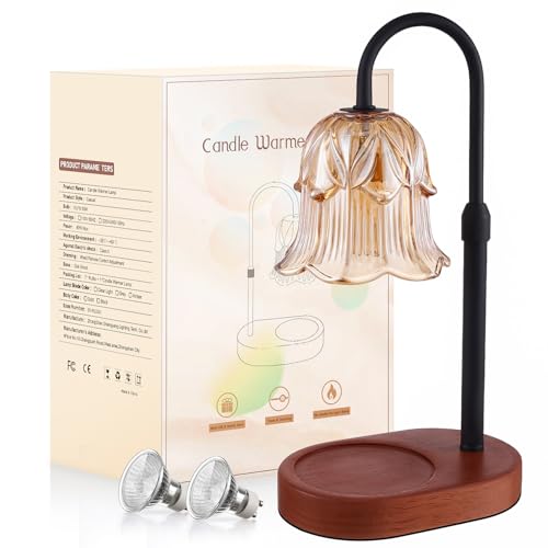 Candle Warmer Lamp Adjustable Timer Electric-Amber Flower Shaped Melting Wax Lamp - color: Black Stem Amber