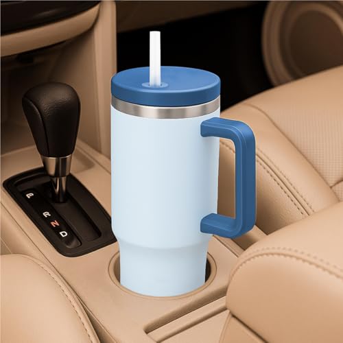 Glad Pioneer Stainless Steel Tumbler with Lid and Straw - Double Walled Insulated Cup with Handle - Leak Resistant & Cup Holder Compatible, Drinks Stay Cold All Day, 40oz, Blue - color: Blue, size: 40 Ounces