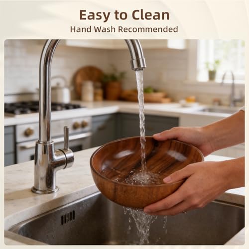 Acacia Wood Salad Bowl Set (4-Piece) | Wooden Bowls,Safe for Warm Food,Durable & Easy to Clean,Everyday Kitchen Use,Serving Bowls for Party