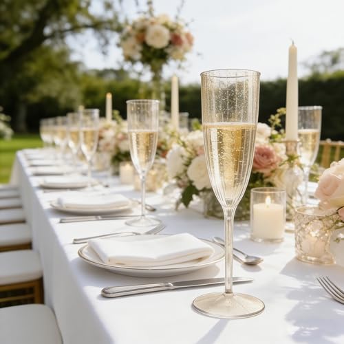 36 PCS Gold Glitter Plastic Champagne Flutes, 6 oz Disposable Wine Glasses, Reusable Cocktail Cups Party Supplies for Party Wedding Toasting Birthday Bridal Shower - color: Gold Glitter
