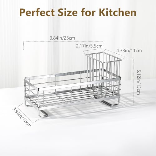 Kitchen Dish Soap Dispenser Set with Tray for Countertop Organizer,Silver | 14OZ Glass Bottle with Rustproof 304 Stainless Steel Sponge Holder and Instant Dry Tray, Hand and Dish Soap Dispenser Set - color: Silver + Dark Grey + Transparent