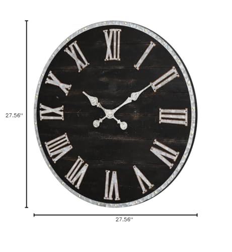 Glitzhome Oversized Rustic Farmhouse Wooden and Galvanized Decorative Large Wall Clock for Home Decor, 27.56", Black