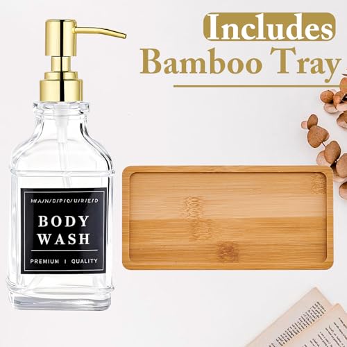Dish and Hand Soap Dispenser,Set of 2 * 16.9oz | Glass Soap Dispenser with Gold Pump,Tray,Funnel,500ML Countertop Soap and Lotion Dispenser for Kitchen, Bathroom,Shower - color: Ks-5070-28y-2g
