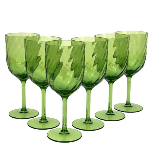Yalin Set of 6 Unbreakable 15 oz Acrylic Plastic Wine and Water Tumbler Stackable Goblets. (Green, 15 oz) - color: Green, size: 15 oz