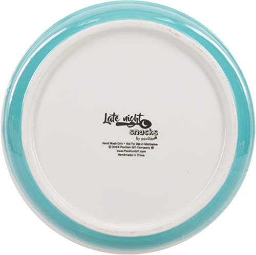 Pavilion - Chips & Dip - Patterned 6.25 Inch Teal Ceramic Snack Bowl - size: 6.25 Inch