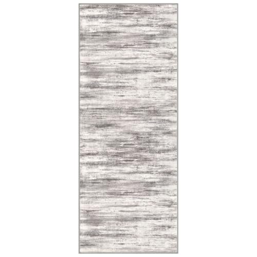 KOZYFLY Modern Abstract Washable Rug Runner 2x5 Hallway Rug Runner Non-Slip Soft Kitchen Runner Rugs, Grey/Light Beige/Brown Striped Carpet for Entryway Bathroom - color: Grey/Light Beige/Brown, size: 2' x 5' (Runner)
