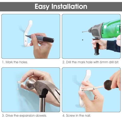 GlazieVault Coat Hooks – Door Hooks (5 Pack) -Heavy Duty Wall Mounted - Premium Design Rust Free Hooks - style: Flat Hooks White P-05