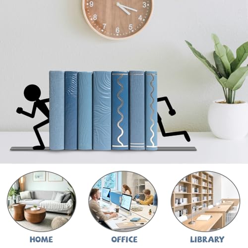 Metal Bookends Running People Book Ends for Shelves | Figurine Bookends Decorative Unique Desk Bookend Black Book Stopper for Home Reading Bookshelf Decor Book Lovers Gift - style: Running People