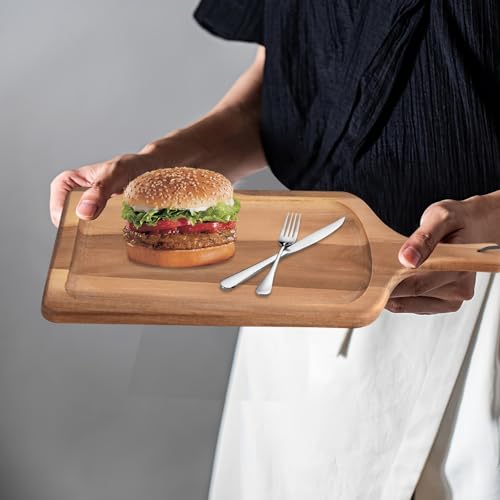Acacia Wood Cutting Board with Handle, Kitchen Decor, 17.7" X 9.8" | Wooden Chopping Board for Meat, Cheese Board, Vegetables, Bread, Decorative Charcuterie Board - size: 17.7"L x 9.8"W