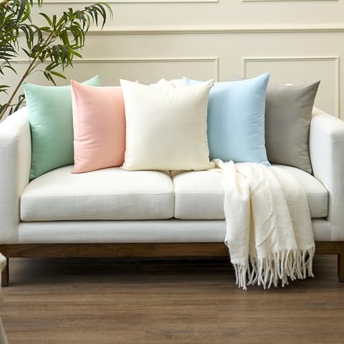 Encasa XO Throw Pillow Covers, Cotton, No Inserts 12"x12" Natural | Durable Cotton Canvas | Concealed Invisible Zipper | Ideal for DIY & Embroidery | Living Room & Couch | Set of 2 - color: Natural, size: 12" x 12" (Pack of 2)