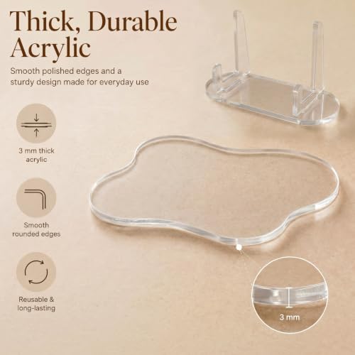 Cinnvoice 4 Pcs Acrylic Coasters Decorative Plates Clear Cloud Shape Coffee Cup Coaster with 1 Pcs Holder Decorative Plates Clear Coaster for Home Office Desk, Accessory for Desktop Protection