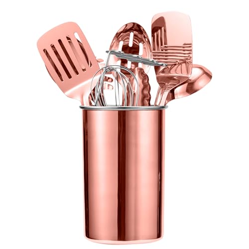COOK WITH COLOR Kitchen Utensil Set - premium Nonstick & Heat Resistant Kitchen Gadgets, Turner, Spaghetti Server, Serving Spoons, Whisk, Tongs, Masher & Utensil Holder, 10-piece Rose Gold - color: Rose Gold