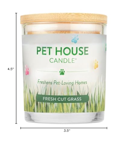 Pet House Candles, 9 oz Fresh Cut Grass Scented Candle, Clean Burning, Long Lasting Plant-Based Pet Friendly Candle, 60 Hour Burn Time - color: Fresh Cut Grass, size: Pack of 1