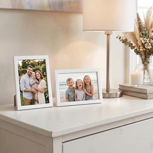 Americanflat 4x6 Picture Frame with Shatter-Resistant Glass - Streamline Collection - Thin Border Photo Frame for Tabletop and Wall Display - Hanging Hardware and Easel Stand Included - White | Shatter-resistant glass, wall or tabletop display with includ