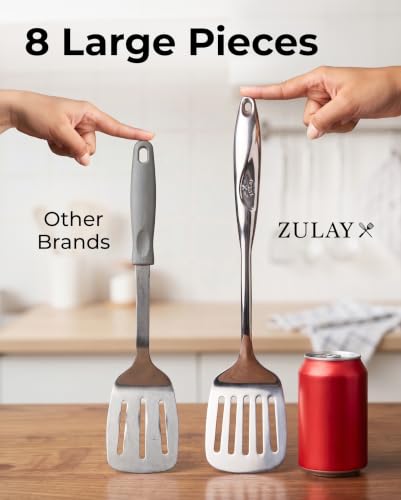 Zulay Kitchen Stainless Steel Cooking Utensil - Stainless Steel Kitchen Utensil - Durable Kitchen Gadgets - Metal Kitchen Accessories - Easy to Clean Kitchen Tools - 8 Piece Set - size: 8 Piece Set
