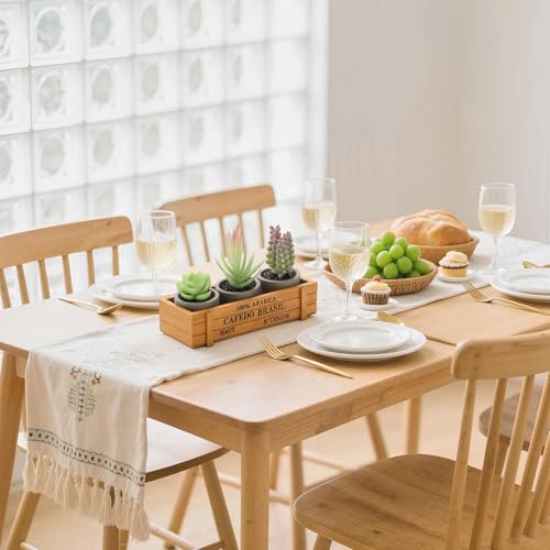 DomeStar Set of 3 Mini Potted Artificial Succulent Plants with Wood Planter | Indoor Office Desk, Apartment Wedding Tabletop, Greenery Decorations