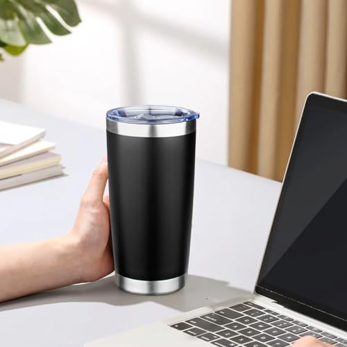 20oz Tumbler with Lid Double Wall Vacuum Insulated Travel Coffee Mug Stainless Steel Thermal Cup Powder Coated Sturdy Coffee Tumbler Bulk for Hot and Cold Beverage (Black,4) - color: Black, size: 20 Ounces (4 Pack)