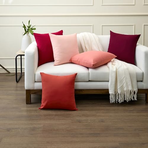 Encasa XO Throw Pillow Covers, Cotton, No Inserts 16"x16" Rich Maroon | Durable Cotton Canvas | Concealed Invisible Zipper | Ideal for DIY & Embroidery | Living Room & Couch | Set of 2 - color: Rich Maroon, size: 16" x 16" (Pack of 2)