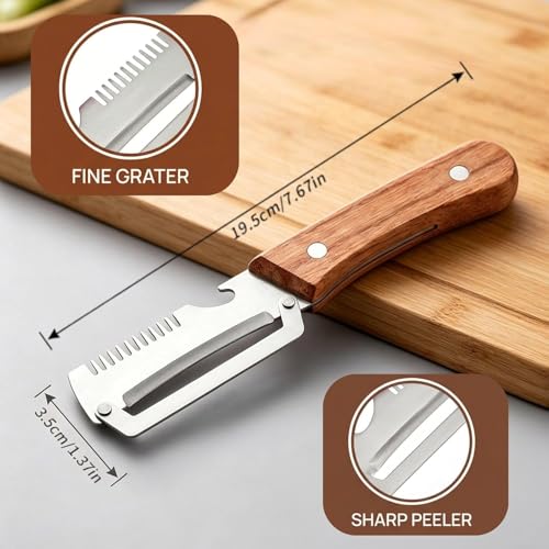 2Pack MultiFunctional Vegetable Peeler,3 in 1 Multi Functional Wooden Handle Peeler and Bottle Opener, Kitchen Gadgets Tool for Fruit Pumpkin Peeling Potato Carrot Veggie Peeler