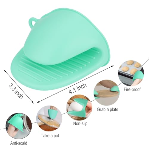 2 PCS Mini Silicone Oven Gloves Heat Resistant Cooking Pinch Mitts Potholder for Kitchen Cooking & Baking (Mint Green) - color: Mint Green