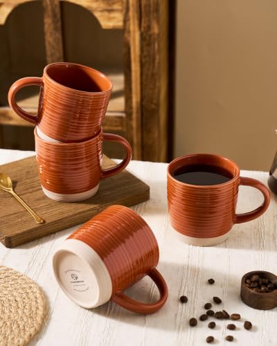 famiware Coffee Mugs Set of 4, 13 oz Mug Set, Ceramic Cup Set with Handle | Stoneware Mug for Coffee, Tea, Latte, Cappuccino, Microwave and Dishwasher Safe, Constellation Series,Terracotta - color: Constellation-Terracotta, size: 4 Count (Pack of 1)