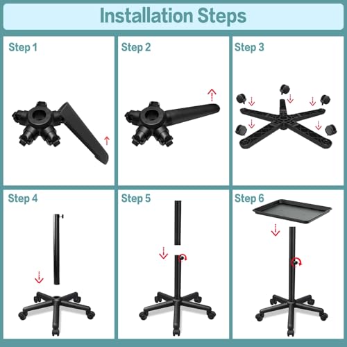 Salon Tray on Wheels, Salon Rolling Tray with Adjustable Height, Hair Stylist Tray, Suitable for Tattoo Tray and Dental Tray - color: Black