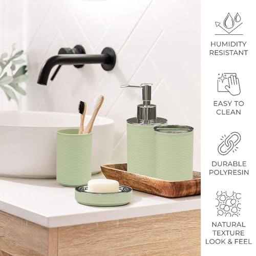 CERBIOR Bathroom Accessories Set 6 Piece Bath Ensemble(Green) | Includes Soap Dispenser, Toothbrush Holder, Toothbrush Cup, Soap Dish for Decorative Countertop and Housewarming Gift (Green) - style: A Green