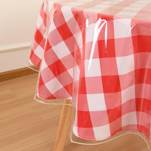 DWCN Round Plastic Table Cloth 70 Inch - 100% Waterproof, Oilproof, Stain Resistant Table Cloth Protector Transparent PVC Vinyl Table Cover for Parties, Dining,Crystal Clear - size: 70" (Round)
