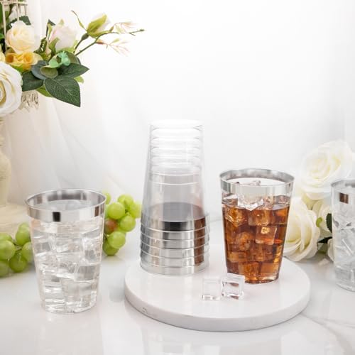 I00000 100 Pack 12 oz Silver Plastic Cups, Premium Silver Disposable Cups | BPA-Free, Heavy Duty, Everyday Use, Bulk Catering, Wine Glasses, Cocktail Glasses, Silver Cups Perfect for Party & Wedding - color: 12-Silver-100