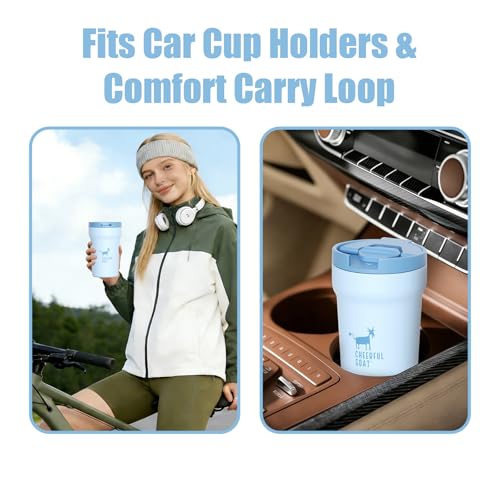 CHEERFUL GOAT Ceramic Lined Coffee Mug – Stainless Steel Travel insulated Tumbler with Ceramic Liner, with lid, 12oz Leak proof Cup for Hot and Cold Water Coffee at Home, Office, or On the Go (Blue) - color: Blue