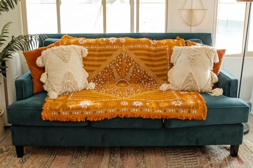 TOFUNTOY Boho Throw Blanket for Couch Sofa Bed, Decorative Throw Blanket with Tassels, 50"x60" Bohemian Woven Cover for Home Living Room Bedroom Indoor Outdoor Picnic