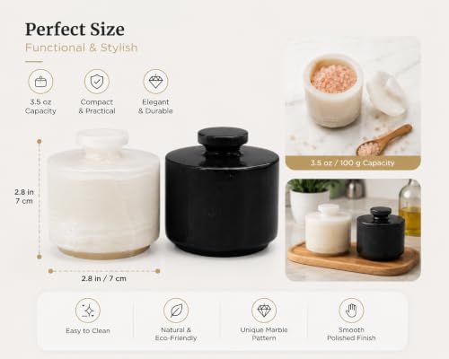 Marble Salt Cellar with Lid, Black and Onyx - color: Black and Onyx