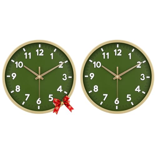 10 Inch Wall Clock, 2Pack Silent Non Ticking Battery Operated Clocks - color: Green, size: 10 inches