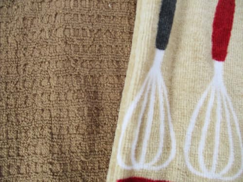 100% Cotton Kitchen Towel Set 2 Pack (Take Whisks and Brown) - color: Take Whisks and Brown
