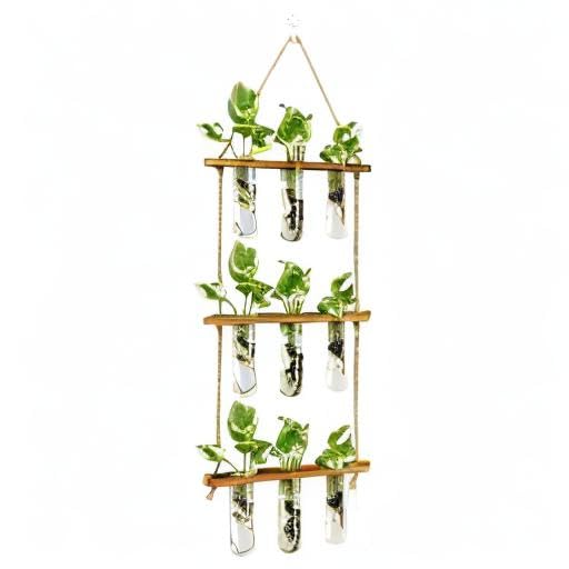 XXXFLOWER Wall Hanging Propagation Station with Wooden Stand Glass Test Tubes Tiered Planters Wall Terrarium for Home Office Plant Hanger Flower Vases Wall Decor Hydroponic Cuttings (9 Tube Vases) | Mini Flower Pothos Test Tube Vase,Wall Decor Hanging Pla