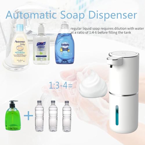 Automatic Soap Dispenser – Touchless Foaming Soap Dispenser 400ml USB Rechargeable Dispenser Electric Wall Mounted 4levels Adjustable Foam Dish Soap Pump for Bathroom Kitchen - color: White, style: Foam
