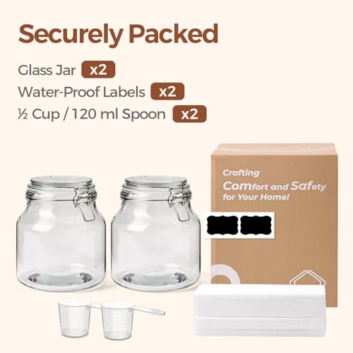 ComSaf Large Glass Pantry Jars with Airtight Lids 74 oz 2 Pack Wide Mouth | Flour sugar rice, Measuring cup, Labels included, Sourdough pickling, Large capacity, Cabinet organization, Dry goods - size: 74oz*2-Wide-Mouth