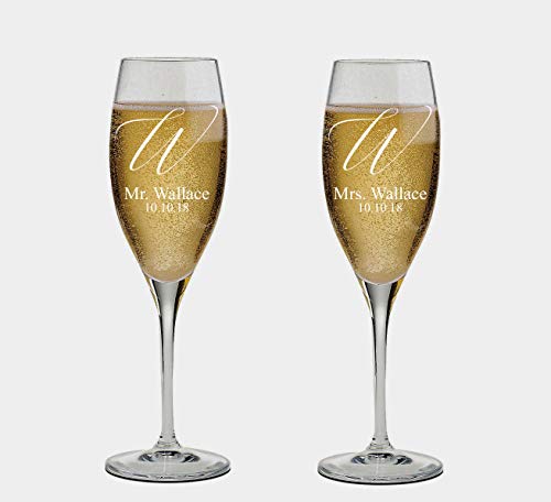 Mr and Mrs Wedding Toasting Champagne Flutes, Set of 2, Laser engraved Tosting Flutes Engraved Personalized Glasses for Bride and Groom - color: Wedding-15, style: Only Glasses