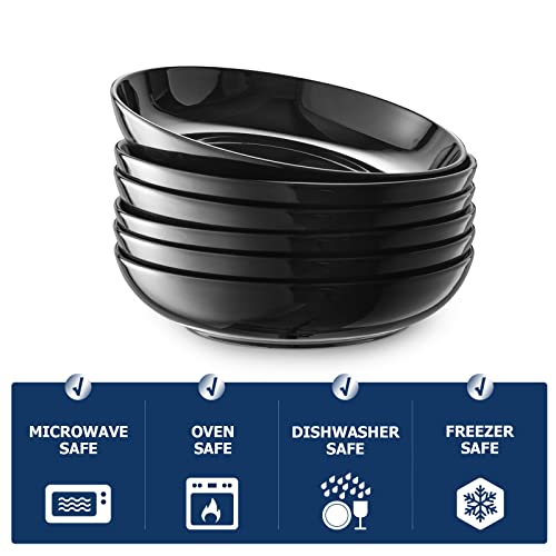 Y YHY Pasta Bowls 30oz, Large Salad Serving Bowls, Shallow Soup Bowls, Porcelain Pasta Bowls Set of 6, Microwave Dishwasher Safe, Black - color: Black, size: 30 oz