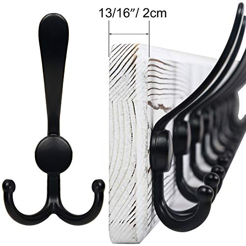 SKOLOO Rustic Wall Mounted Coat Rack: 16" Stud Spacing, Pine Real Wood Plank Wall Coat Rack with 5 Triple Hooks, Farmhouse Coat Hanger Wall Mount for Hanging Backpack Jacket Coat Hat - color: White Plate & Black Hook, size: 1 Item-5 Hooks