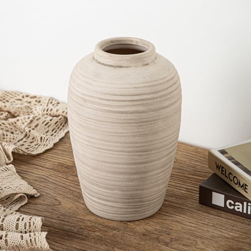 10 Inch Large Ceramic Vase Farmhouse Style Pottery Flower Vase | Handcrafted Rustic Ceramic Vase,Cream Ceramic Vase,Ceramic vases,Farmhouse Vase for Shelf, Living Room - color: E- 10"-retro