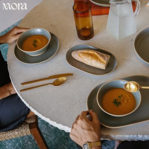 MORA Medium Plates Set of 4, 8.5 inch Ceramic Pottery Salad Plates - Microwave, Oven and Dishwasher Safe - Storm - color: Storm