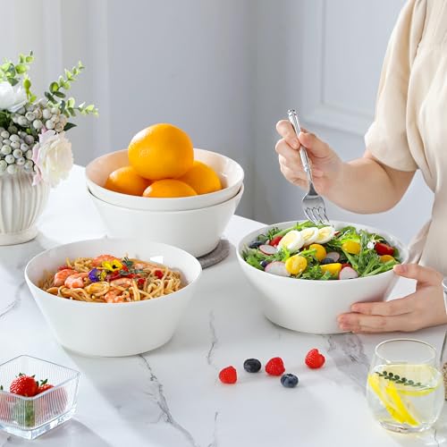 MALACASA 60 OZ Large Salad Soup Bowls Set of 4, White Ceramic Bowls | Deep Bowls for Kitchen, Family Salad, Ramen, Pasta, Pho, Fruit, Microwave & Dishwasher Safe Gift Set, Series REGULAR - size: 60oz(4pcs)