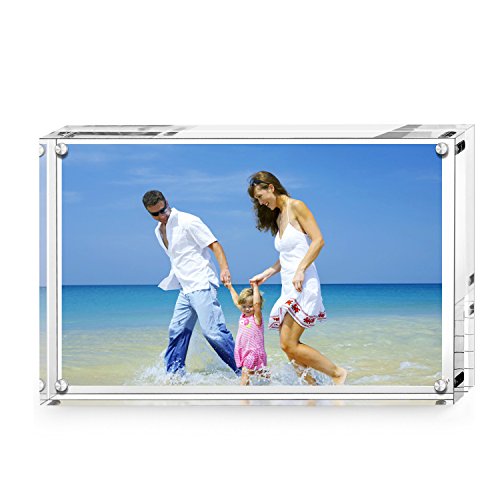 AMEITECH Acrylic Picture Frames, 4x6 inch Clear Double Sided Block Set, Desktop Frameless Magnetic Photo Frame | Double Sided Floating Magnetic Frames, 20mm Thick, Free Standing Desktop Display for Postcards, Pictures and Artworks - size: 4 x 6 inch