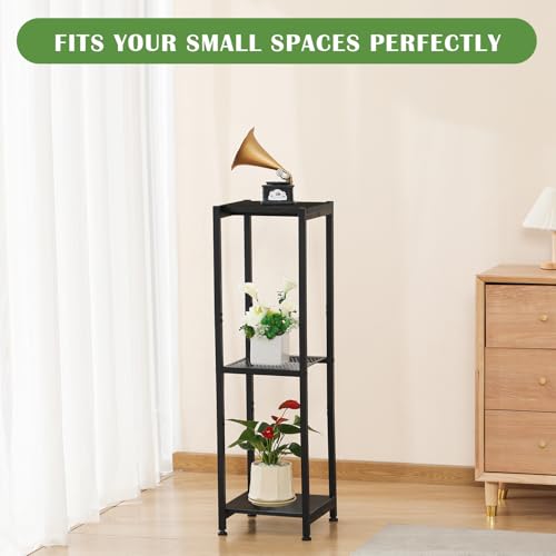 Dipion 3 Tier Pedestal Stand,40 Inch Extra Tall Plant Stand Indoor,Black | Eye-Catching,Rock-Solid Stability,Adjustable Feet,0.8x0.8"Metal Square Tube,Wood Board thickness 0.6",Weight Capacity 120 lbs