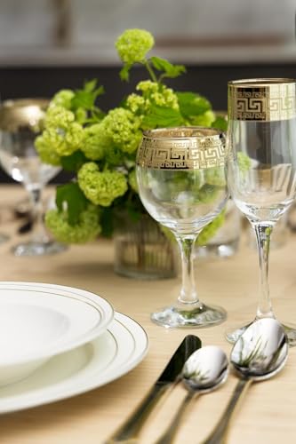 WORLD GIFTS Gold Rimmed Champagne Flutes 6-pieces Glass Set Greek Key Pattern Contemporary Drinkware - color: Champagne