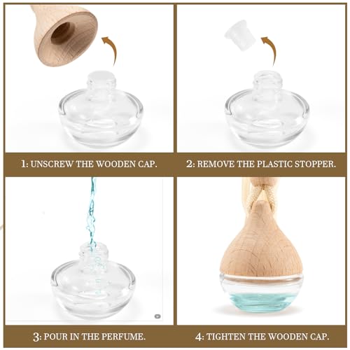 Refillable Car Air Freshener Hanging Diffuser, Empty Glass Bottle with Reed Sticks for Essential Oils, Car Scent Diffuser and Aromatherapy Pendant Decor for Women and Men, 2 Pack - size: 2PCS