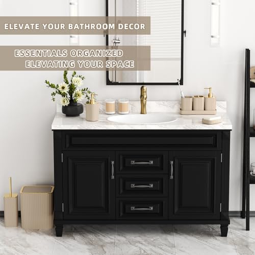 XLHOMO Bathroom Accessories Set - Gorgeous Bathroom Set, 10PC Beige Bathroom Accessory Set, Toilet Brush, Trash Can & Soap Dispenser - size: Bath Set, style: Beige&Gold