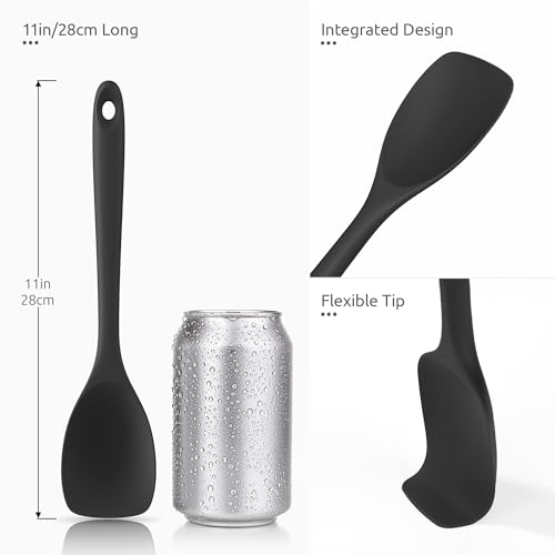 U-Taste 600ºF High Heat 9in Silicone Kitchen Tong and 600ºF Heat Resistat Spatula Spoon Flexible Silicone Cooking Scoop Spoonula (Black)